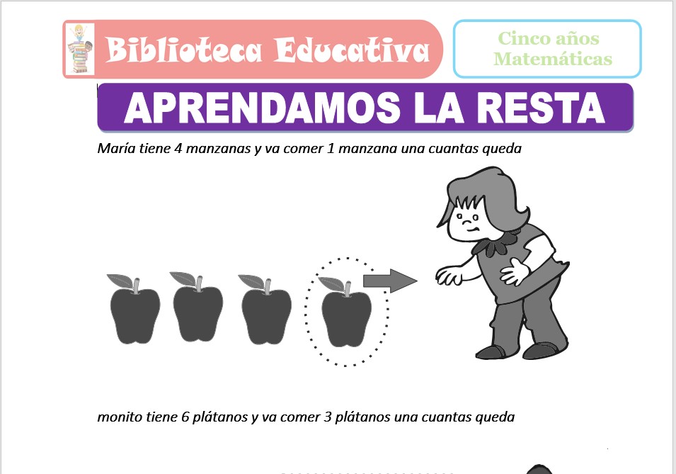 Modelo de la Ficha de Aprendamos la resta para niños de nivel inicial