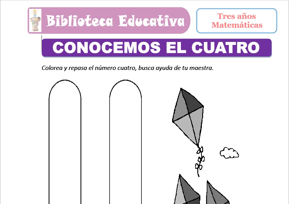 Modelo de la Ficha de Conocemos el cuatro para niños de nivel inicial