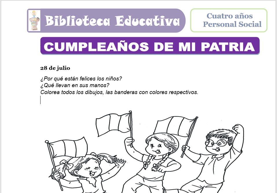 Modelo de la Ficha de Cumpleaños De mi patria para niños de nivel inicial