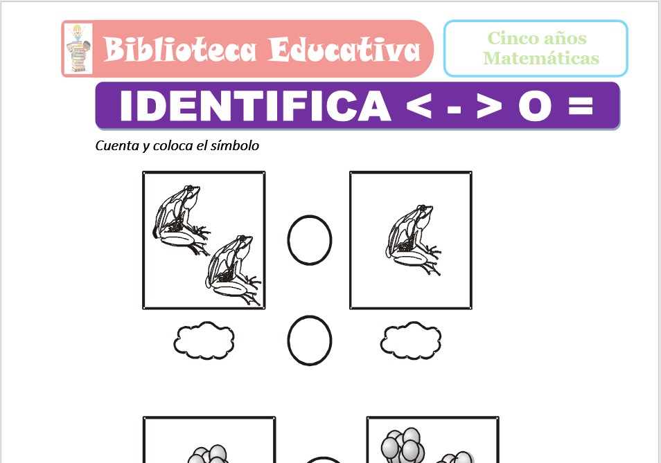 Modelo de la Ficha de Identifica menor - mayor o = para niños de nivel inicial