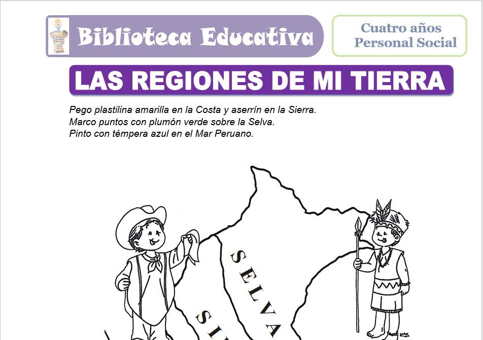 Modelo de la Ficha de Las regiones de mi tierra para niños de nivel inicial