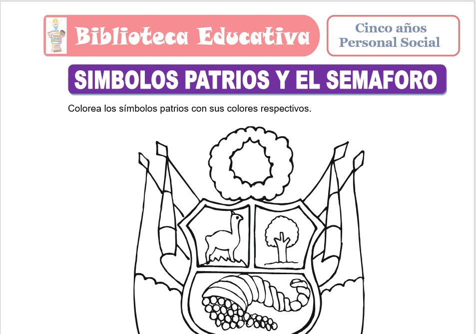 Modelo de la Ficha de Símbolos patrios y el semáforo para niños de nivel inicial