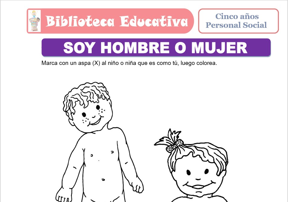 Modelo de la Ficha de Soy hombre o mujer para niños de nivel inicial