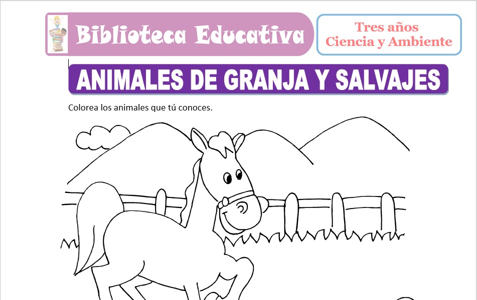 Modelo de la Ficha de Animales de Granja y Salvajes para niños de nivel inicial