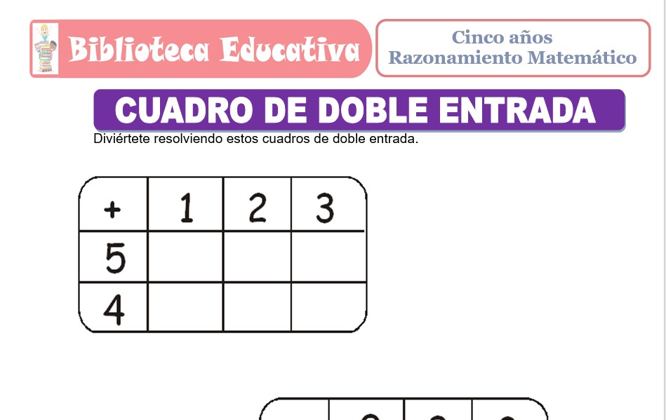 Modelo de la Ficha de Cuadro de Doble Entrada para niños de nivel inicial