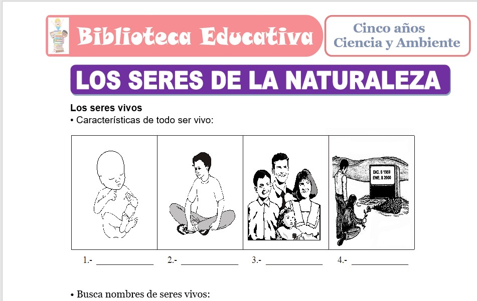 Modelo de la Ficha de Los Seres de la Naturaleza para niños de nivel inicial