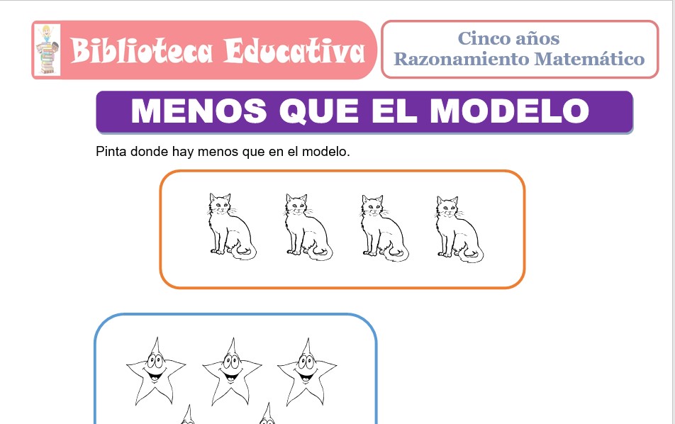 Modelo de la Ficha de Menos que el Modelo para niños de nivel inicial
