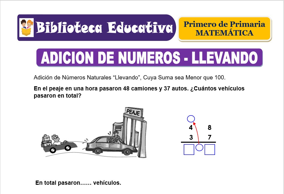 Modelo de la Ficha de Adición de números “llevando” para Primero de Primaria