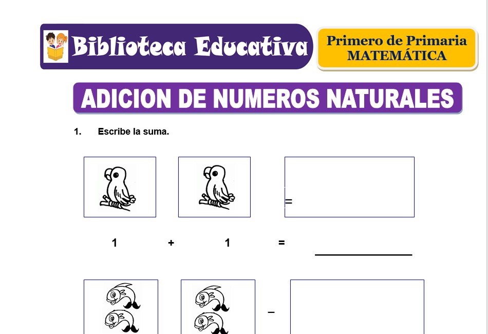 Modelo de la Ficha de Adición de números naturales para Primero de Primaria