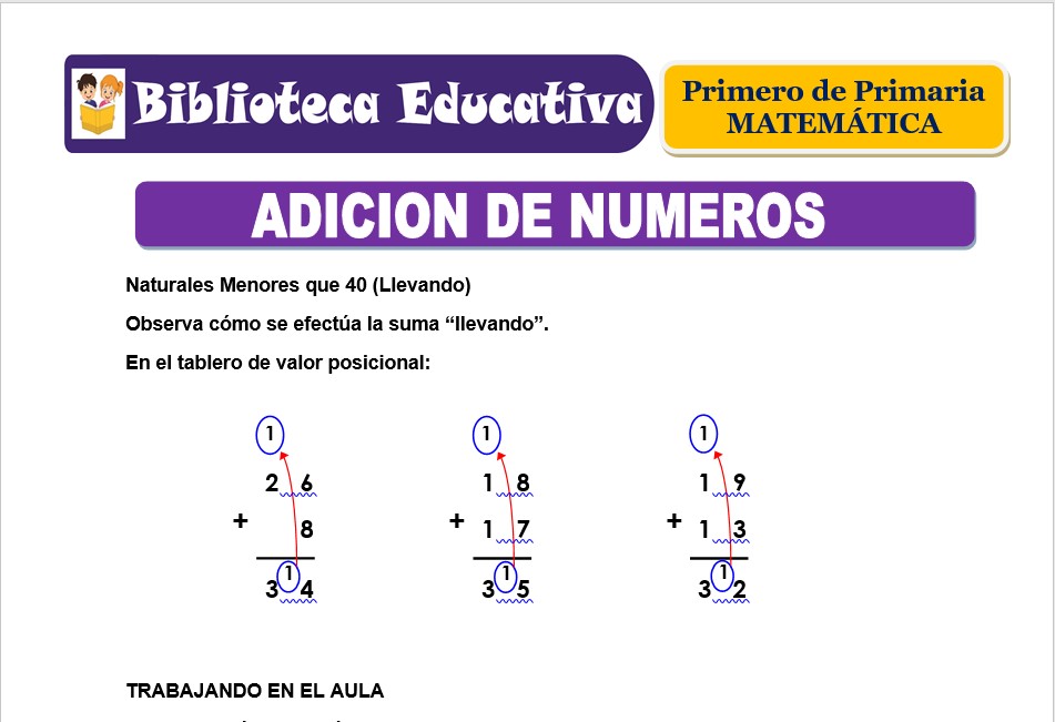 Modelo de la Ficha de Adición de números para Primero de Primaria