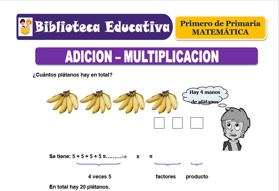 Modelo de la Ficha de Adición – multiplicación para Primero de Primaria
