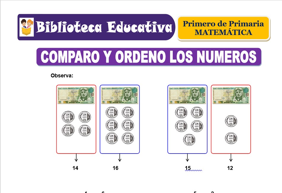 Modelo de la Ficha de Comparo y ordeno los números para Primero de Primaria