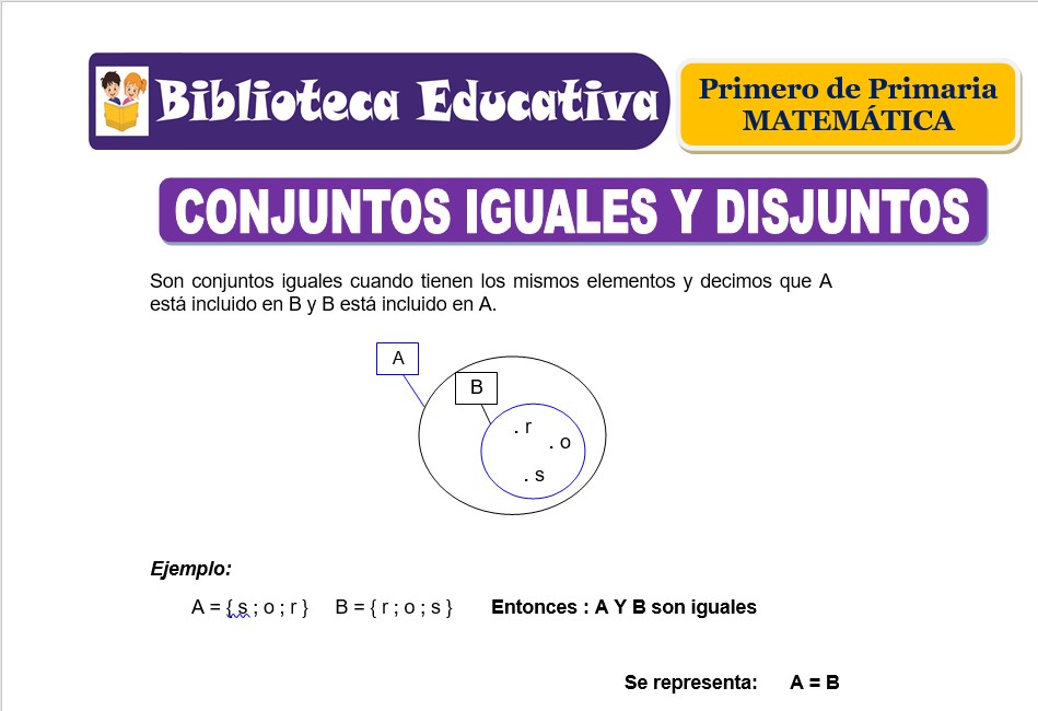 Modelo de la Ficha de Conjuntos iguales y disjuntos para Primero de Primaria