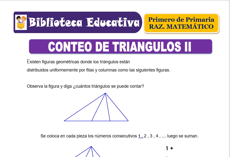 Modelo de la Ficha de Conteo de triángulos II para Primero de Primaria