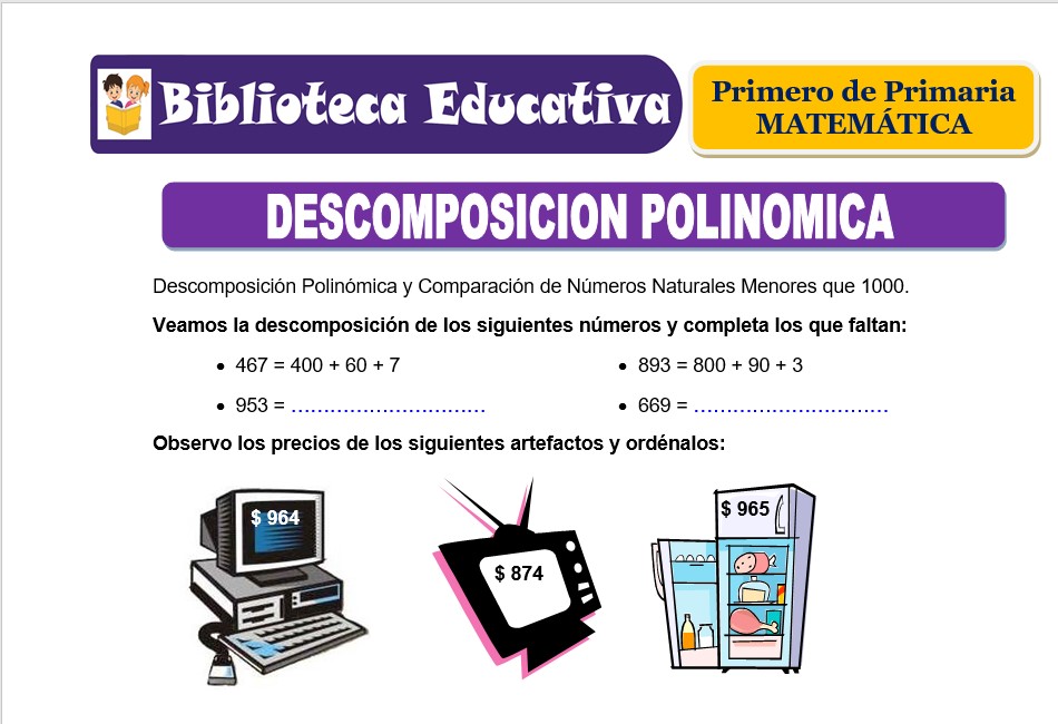 Modelo de la Ficha de Descomposición polinómica para Primero de Primaria