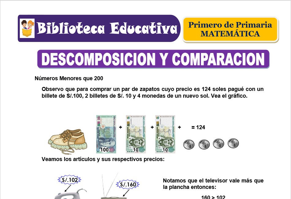 Modelo de la Ficha de Descomposición y comparación para Primero de Primaria