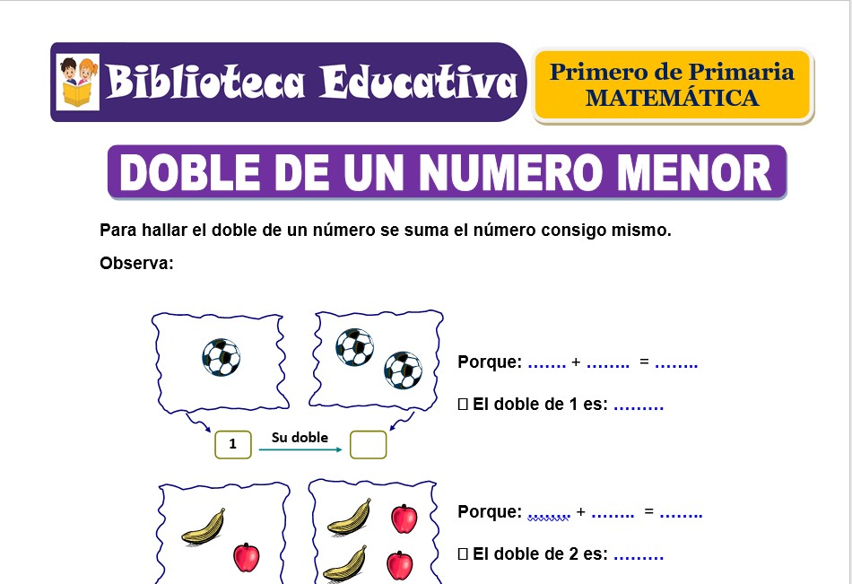 Modelo de la Ficha de Doble de un número menor para Primero de Primaria