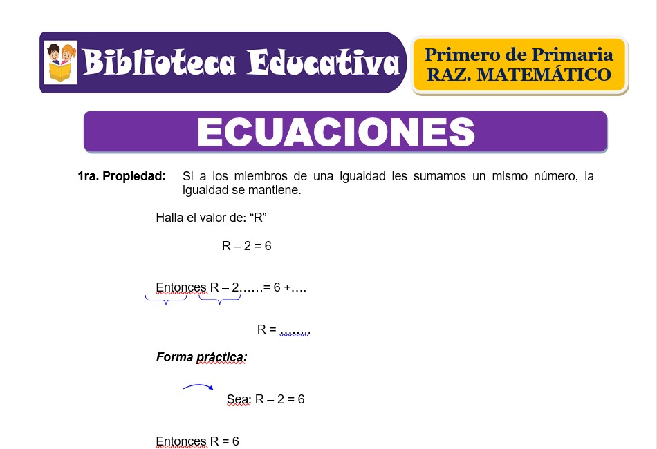 Modelo de la Ficha de Ecuaciones para Primero de Primaria