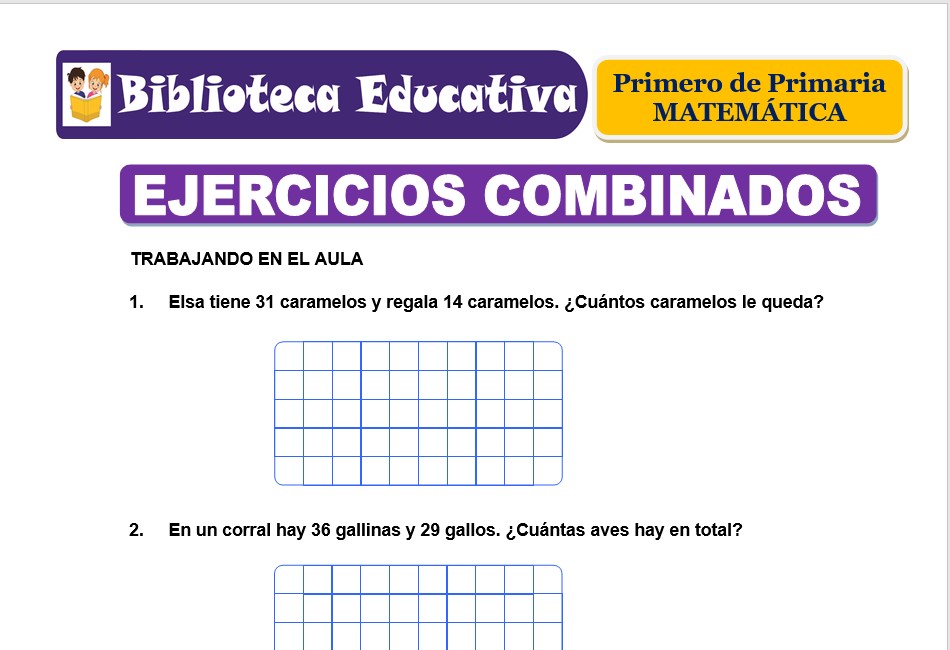 Modelo de la Ficha de Ejercicios combinados para Primero de Primaria