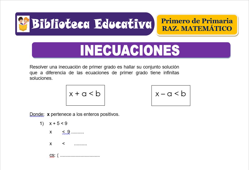 Modelo de la Ficha de Inecuaciones para Primero de Primaria