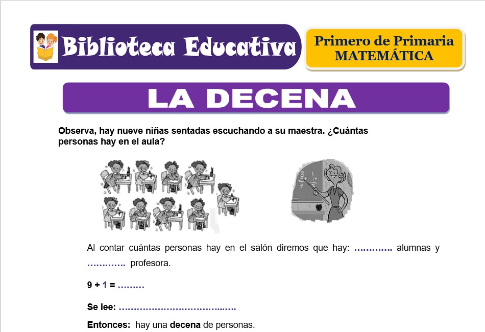 Modelo de la Ficha de La decena para Primero de Primaria