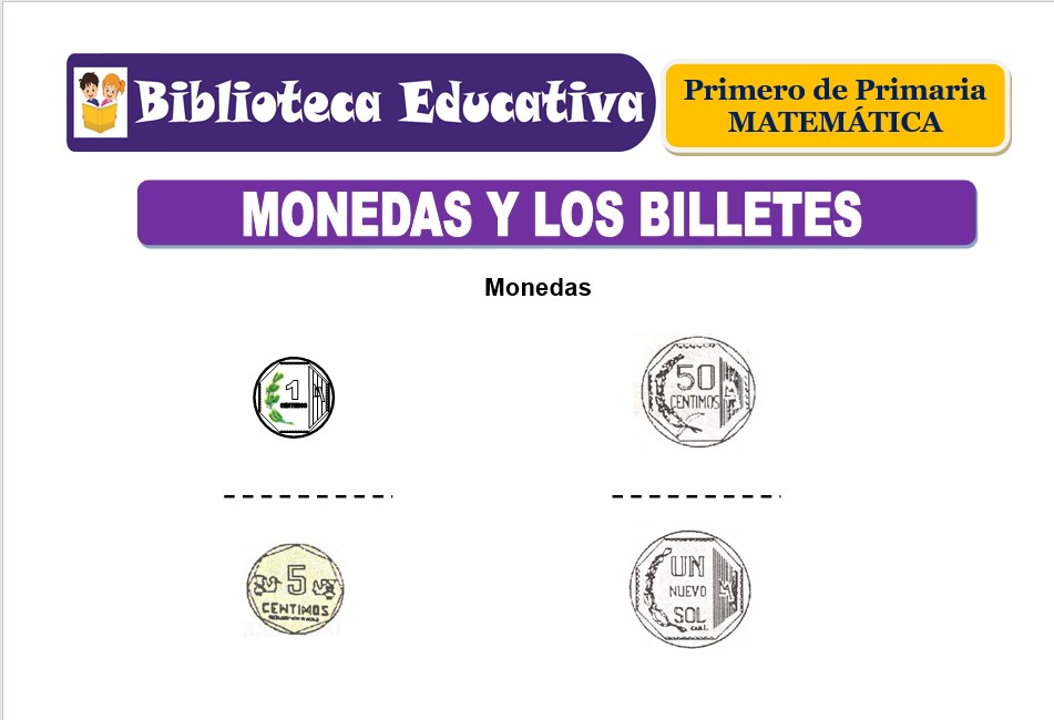 Modelo de la Ficha de Monedas y los billetes para Primero de Primaria