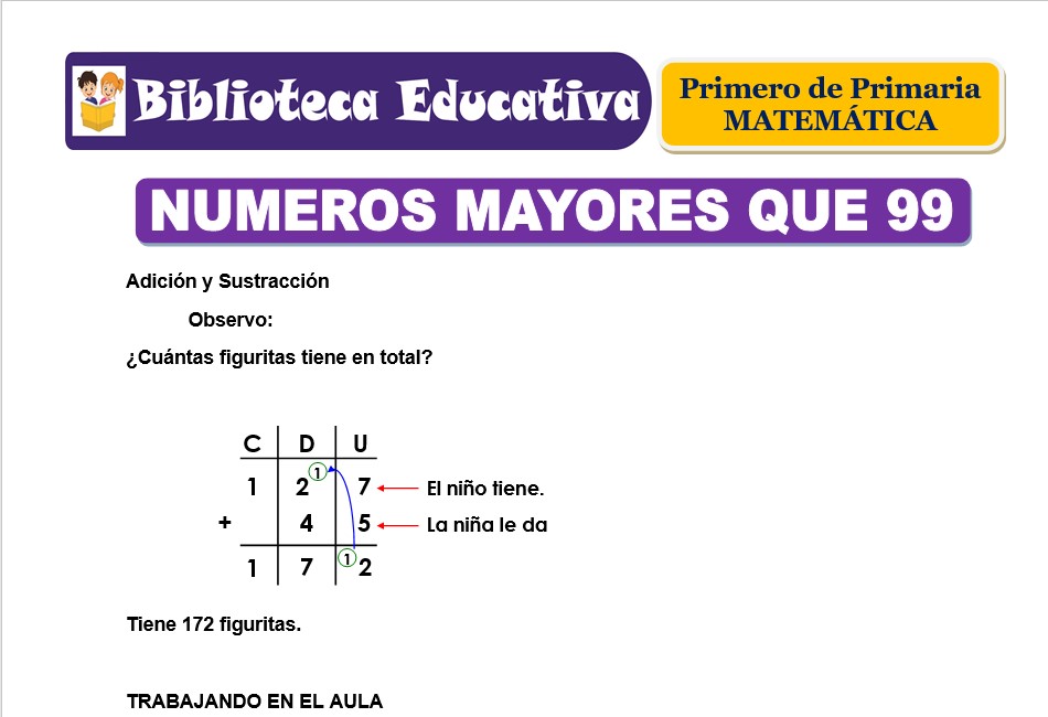 Modelo de la Ficha de Números Mayores que 99 para Primero de Primaria