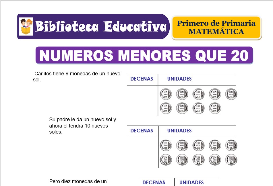Modelo de la Ficha de Números menores que 20 para Primero de Primaria