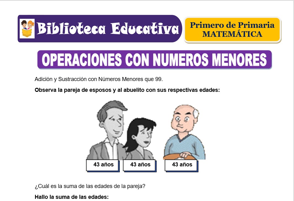 Modelo de la Ficha de Operaciones con números menores para Primero de Primaria