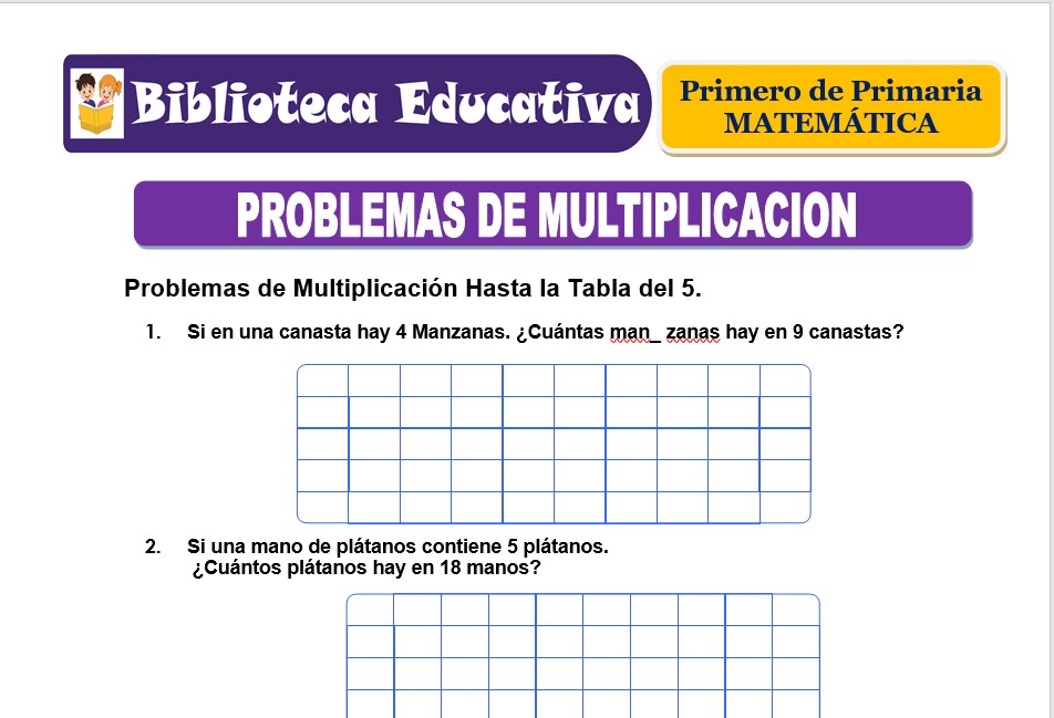 Modelo de la Ficha de Problemas de multiplicación para Primero de Primaria