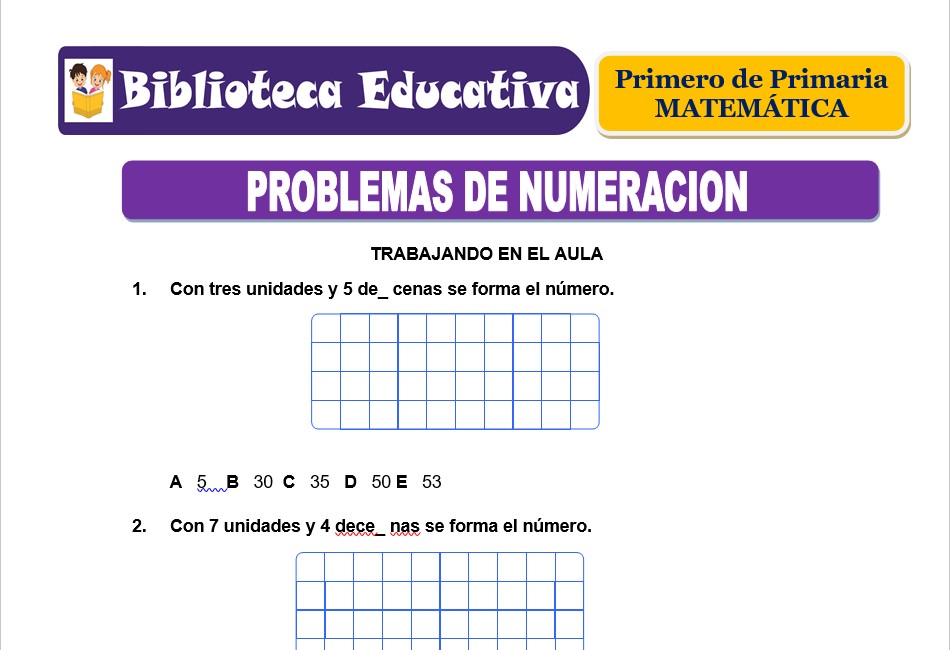 Modelo de la Ficha de Problemas de numeración para Primero de Primaria