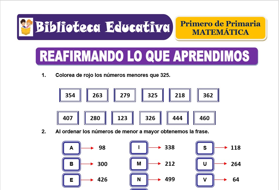 Modelo de la Ficha de Reafirmando lo que aprendimos para Primero de Primaria