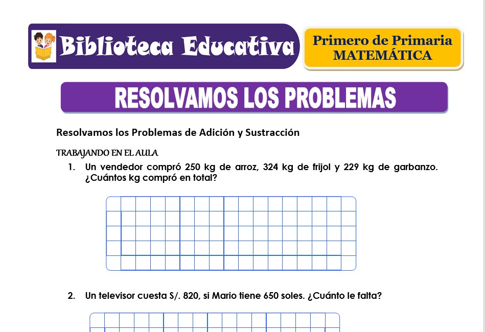 Modelo de la Ficha de Resolvamos los problemas para Primero de Primaria