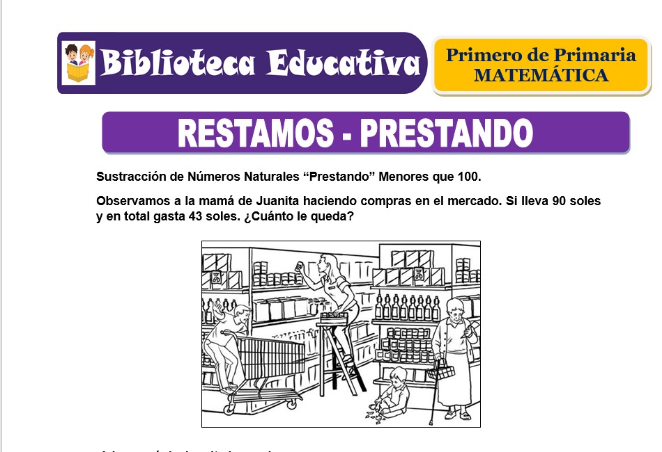 Modelo de la Ficha de Restamos “prestando” para Primero de Primaria
