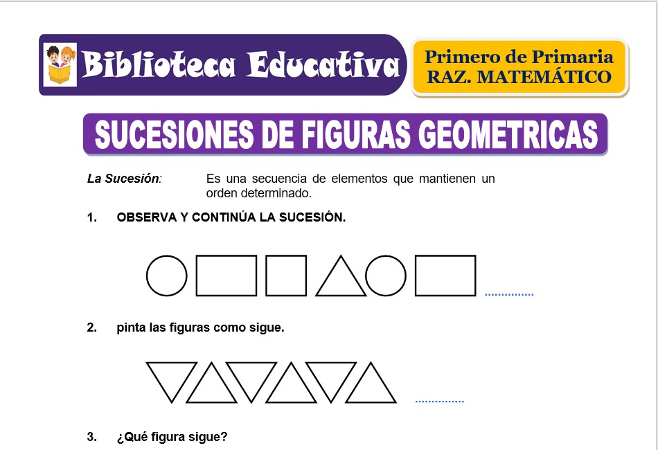 Modelo de la Ficha de Sucesiones de figuras geométricas para Primero de Primaria
