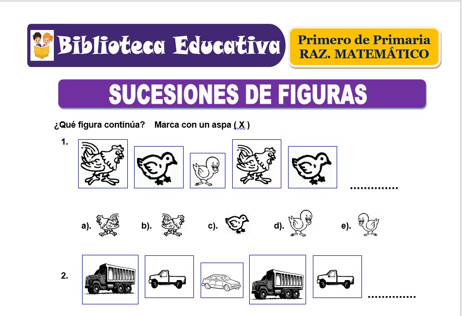 Modelo de la Ficha de Sucesiones de figuras para Primero de Primaria