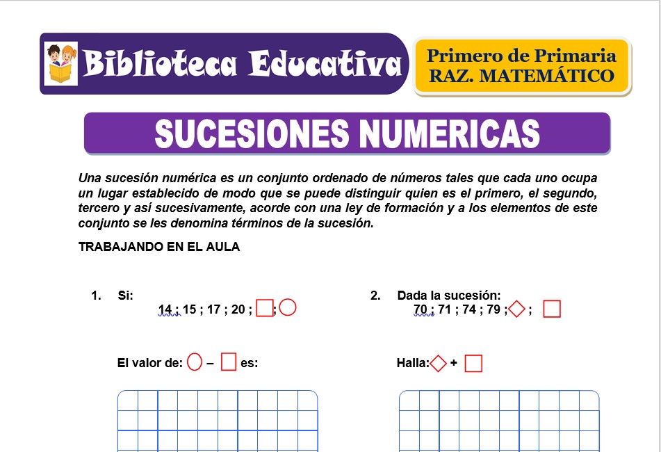 Modelo de la Ficha de Sucesiones numéricas para Primero de Primaria