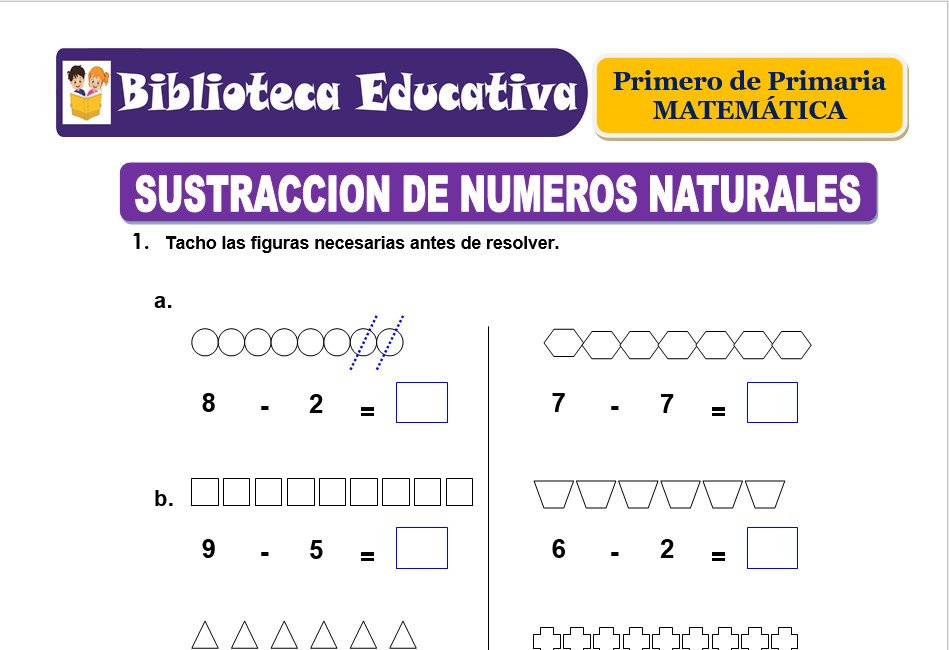 Modelo de la Ficha de Sustracción de números naturales para Primero de Primaria