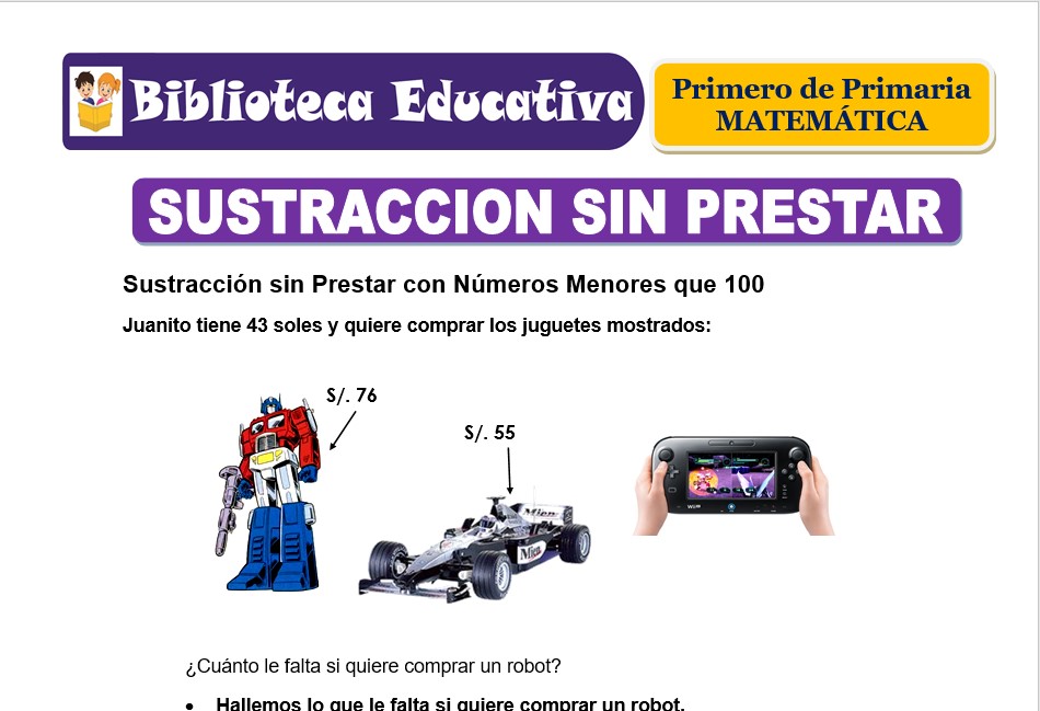 Modelo de la Ficha de Sustracción sin Prestar para Primero de Primaria