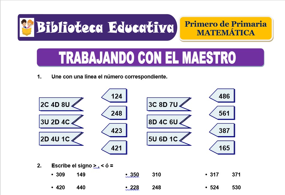 Modelo de la Ficha de Trabajando con el maestro para Primero de Primaria