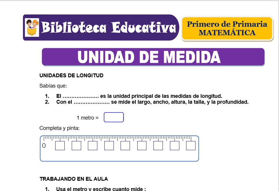 Modelo de la Ficha de Unidad de medida para Primero de Primaria