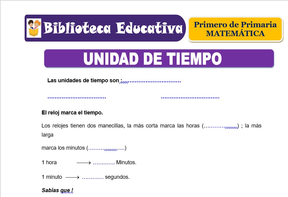 Modelo de la Ficha de Unidad de tiempo para Primero de Primaria