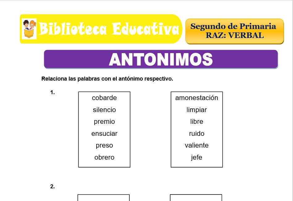 Modelo de la Ficha de Antónimos para Segundo de Primaria