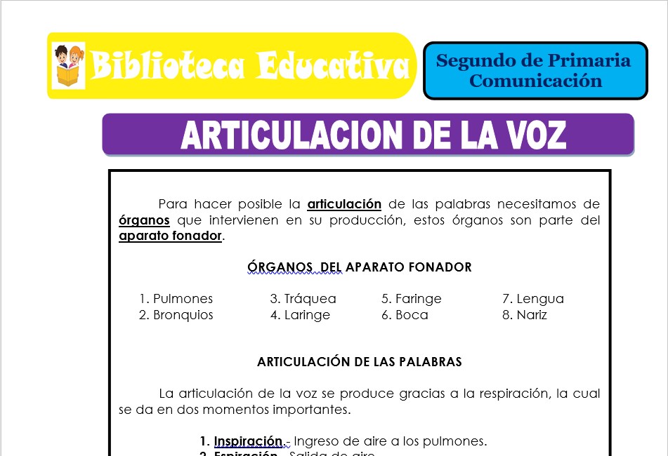 Modelo de la Ficha de Articulación de la voz para Segundo de Primaria