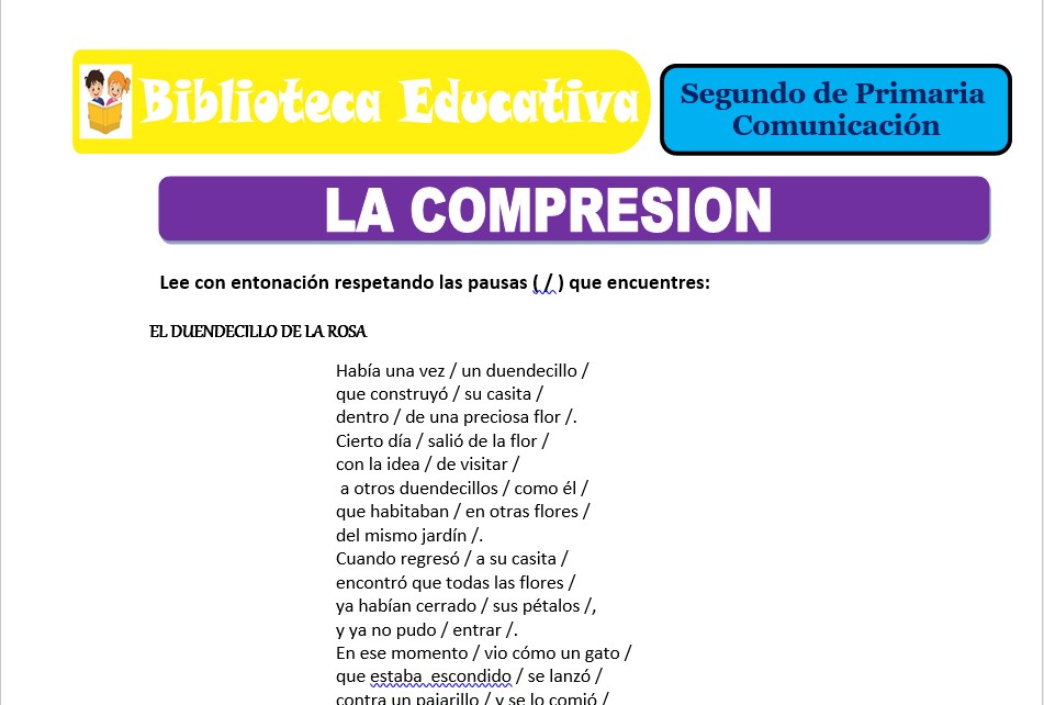 Modelo de la Ficha de La compresión para Segundo de Primaria