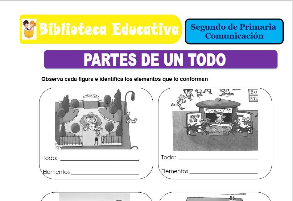 Modelo de la Ficha de Partes de un todo para Segundo de Primaria