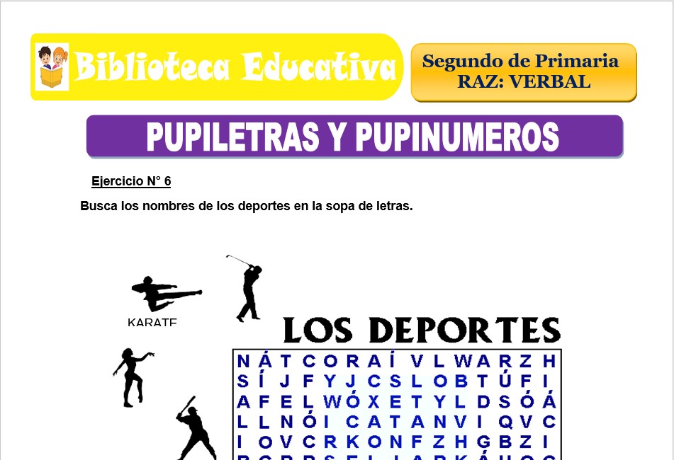 Modelo de la Ficha de Pupiletras y pupinúmeros para Segundo de Primaria