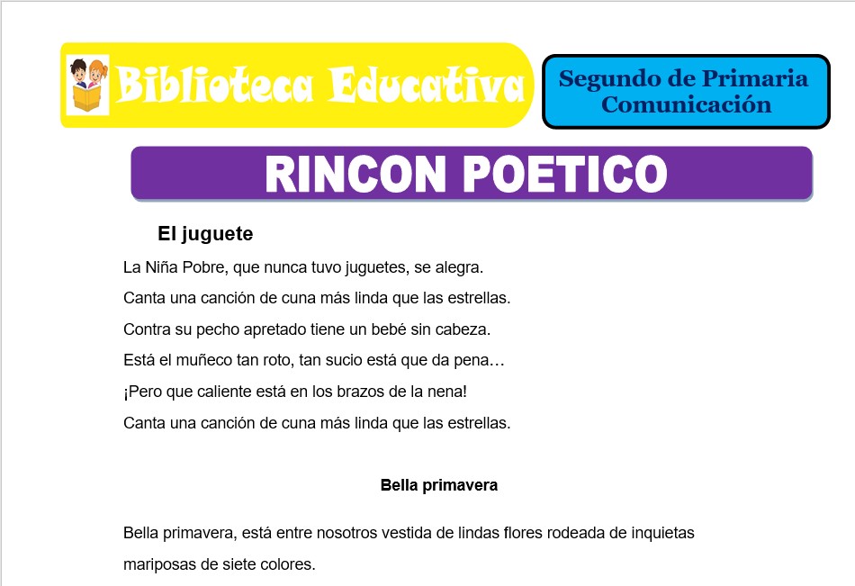 Modelo de la Ficha de Rincón poético para Segundo de Primaria