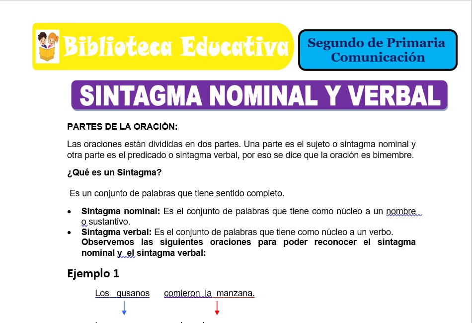 Modelo de la Ficha de Sintagma nominal y verbal para Segundo de Primaria