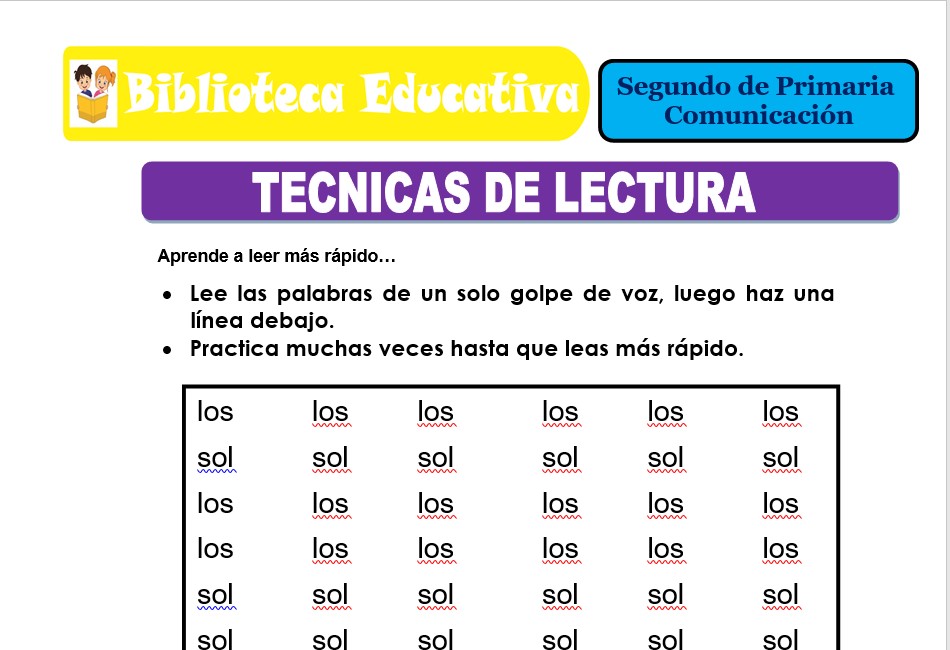 Modelo de la Ficha de Técnicas de lectura para Segundo de Primaria